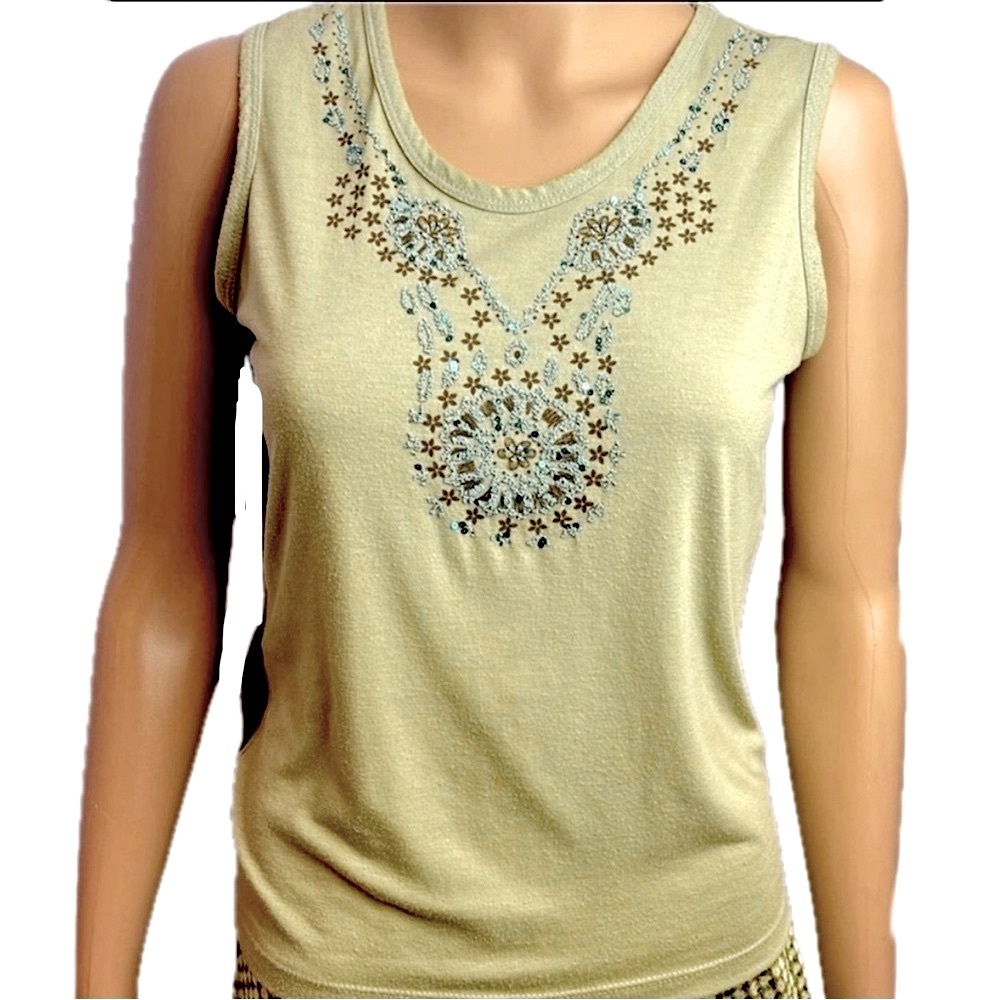 Vintage 80s Southwestern tribal beaded embroidered embellishments tank tee